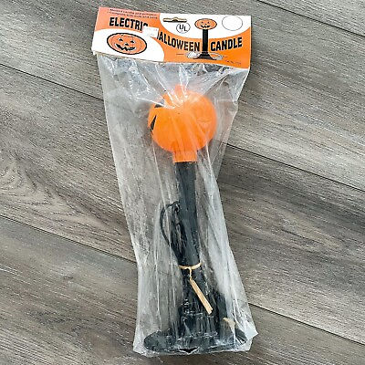 #ad Vintage Pumpkin Blow Mold Light Electric Halloween Candle Decor 12’’ NEW Fangs $39.99
