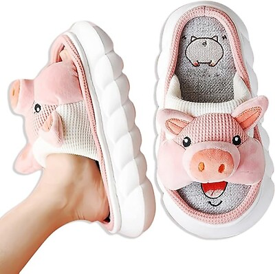 #ad Pink Pig House Slippers for Women Fuzzy Cute Comfy Memory Foam Cloudy Sof $17.99