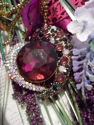 #ad BETSEY JOHNSON VINTAGE STYLE SHADES OF PURPLE CRYSTAL HEART PENDANT NECKLACE $31.99