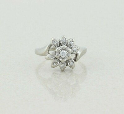 #ad 14k White Gold Diamond Ring Size 7 1 2 Art Deco Ring $476.00