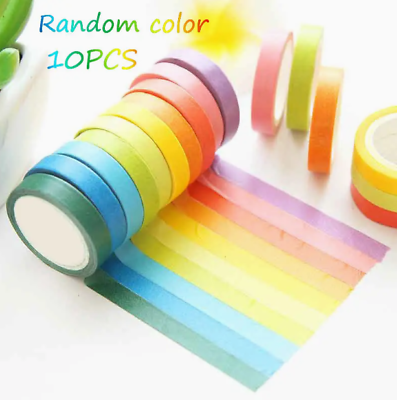 #ad 10 Rolls 500cm Long Colored Masking Tape Rainbow Colors Tape Colorful Crafting $11.69
