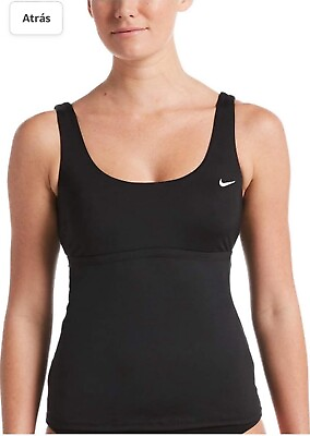 #ad Nike Black Scoop Neck Tankini Top Lined Adjustable Removable CupS M NWT *Defect $11.16
