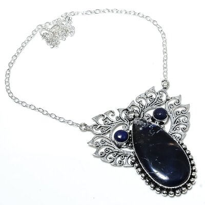#ad Sodalite Lapis Gemstone Handmade 925 Sterling Silver Jewelry Necklace 18quot; m050 $13.99