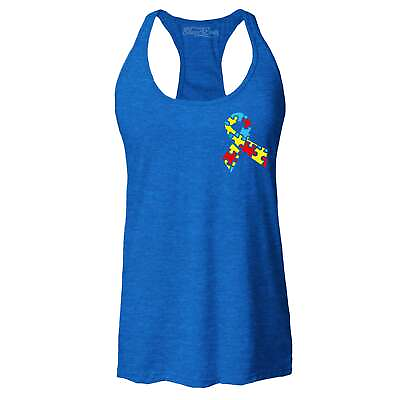 #ad Autism Awareness Puzzle Ribbon Pocket Racerback Tank Top Autism Shirt $15.99