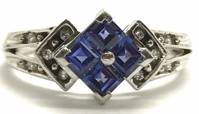 #ad Sterling Silver Blue Tanzanite Rhombus Cluster CZ Accent Petite Cocktail Ring $27.60