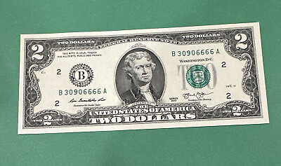#ad Lucky 6666 Two Dollar Bill Serial Number Note 2013 $2 United States Federal $12.00