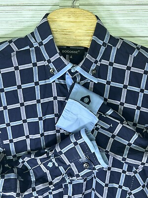 #ad Bogosse Ralph Men#x27;s Navy Blue Multi Geometric Long Sleeve Shirt Size 4 US Large $29.99