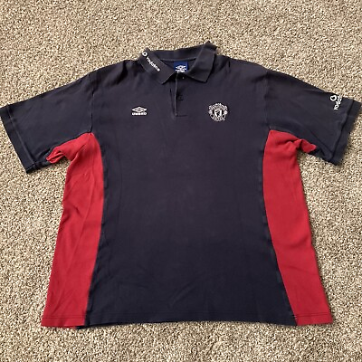 #ad 1990’s Vintage Umbro Manchester United Navy Blue Red Polo T Shirt Size XL $24.99