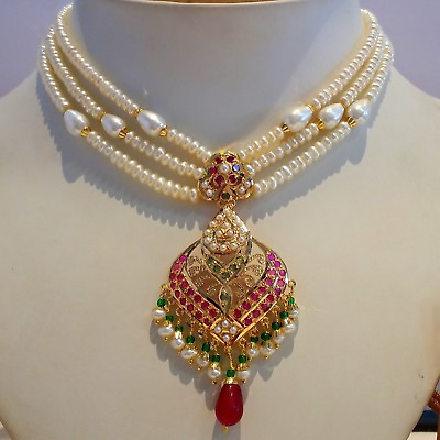 Real Emerald ruby necklace set 22k yellow gold design traditional tribal design $2168.60