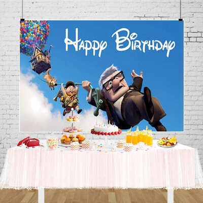 #ad Up Disney Pixar Backdrop Happy Birthday Kids Party Decorations Colorful Balloons $100.05