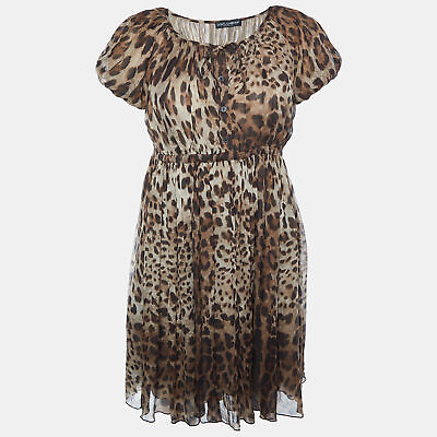 #ad Dolce amp; Gabbana Brown Animal Printed Silk Pleated Dress S $192.50