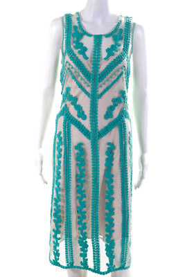 #ad Nanette Lepore Womens Sheer Embroidered Sleeveless Midi Dress Blue Size 6 $42.69