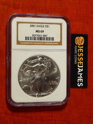 #ad 2001 $1 AMERICAN SILVER EAGLE NGC MS69 CLASSIC BROWN LABEL $49.95