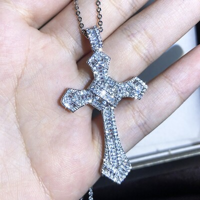 #ad #ad 925 Sterling Silver and Cubic Zirconia Hip Hop Cross Necklace Men#x27;s and Women#x27;s $65.00