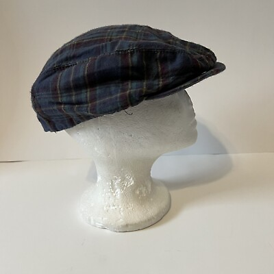 #ad Vintage Newsboy Golf Driver Gatsby Hat Cap Adult Small S Blue Plaid Made In USA $9.00