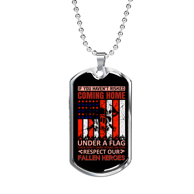 #ad Respect Our Fallen Heroes Necklace Stainless Steel or 18k Gold Dog Tag 24quot; Chai $74.95