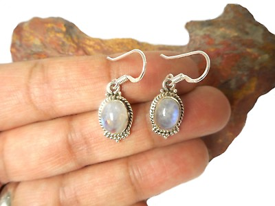 #ad Oval MOONSTONE Sterling Silver 925 Gemstone EARRINGS Gift Boxed $28.99