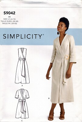 #ad Simplicity 9042 Misses#x27; Front Wrap Dress Sash Sleeveless or 3 4 Sewing Pattern $10.95