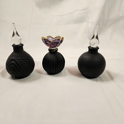 #ad Black Glass Perfume Bottles Golden Crown 1886 Eamp;R Lot Of 3 VTG READ DESCRIPTION $29.99