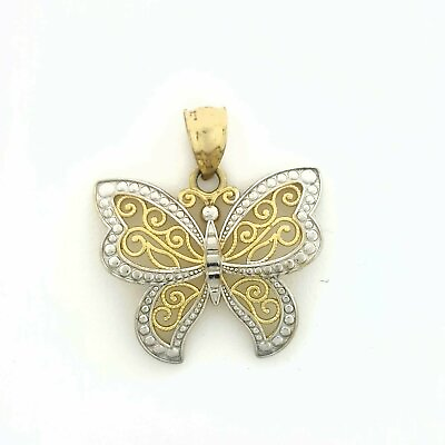 #ad 14k two tone solid Gold butterfly full body Pendant charm fine gift jewelry 1.9g $135.00