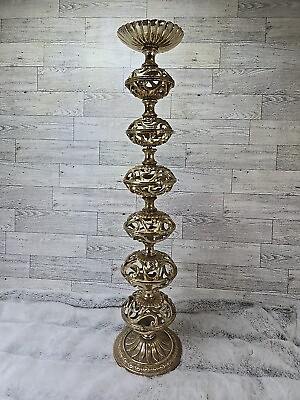#ad Hollywood Regency Tall Candle Holder Mid Century Metal Gilded Gold Tone 22 Inch $37.58