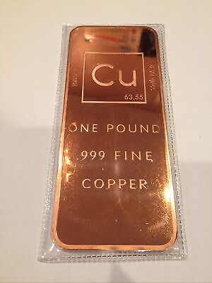 1 One Pound .999 Copper Bullion Bar By Unique Metals $33.95