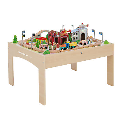 #ad Teamson Kids Preschool Play Lab Toys Wooden Table w 85 pc Train and Town Set $126.99