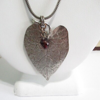 #ad Celia Landman Vintage Necklace Leaf Detailed w Small Reddish Stone $27.00