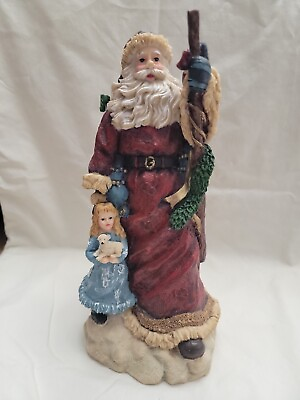 #ad Old Time Santa Claus w Little Girl 11quot; Hand Painted Figurine Christmas Decor $29.95