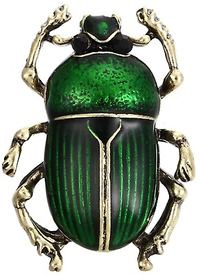 #ad Scarab Beetle Green Enameled Small Vintage Gold Pin Brooch D 873 $4.99
