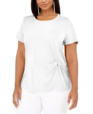 #ad INC International Concepts Women#x27;s Plus Knot Side T Shirt 3X Bright White $34.65