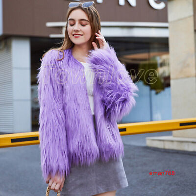 #ad New Women#x27;s Faux Fur Long Fluffy Parka Coat Winter Party Jacket Cardigan Outwear $42.83