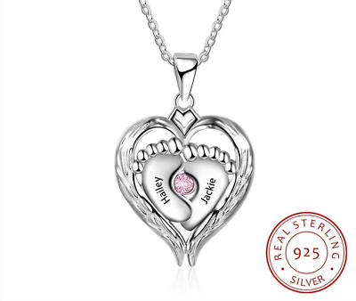 #ad Personalized Birthstone Custom Heart Baby Feet Necklace in Sterling Silver Gift $59.99