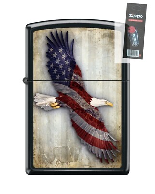 #ad Zippo 82227 bald eagle usa american flag stars stripes Lighter FLINT PACK $25.25