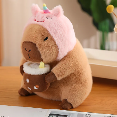 #ad Lovely Bee Capybara Plush Toy Orange Capybara Turn to Hamburger Unicorn Stuffed AU $73.99