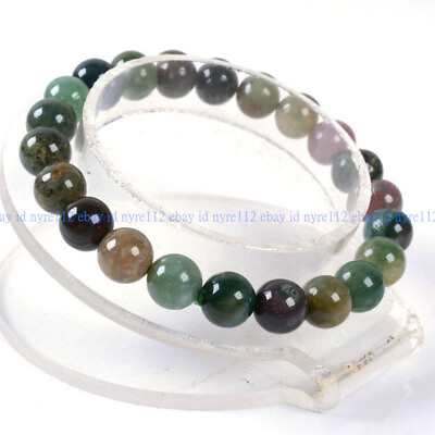 #ad 8mm Fashion Indian Agate Round Gemstone Beads Stretchable Bracelet 7.5quot; $2.84