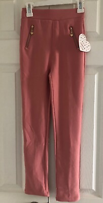 #ad NWT EMMA amp; ELSA Pink Leggings  Size 7 Gold Zippers with Hearts $14.99
