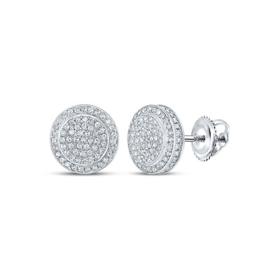 #ad 10K White Gold Womens Round Diamond Circle Earrings 1 2 Cttw $460.78