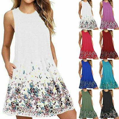 #ad Women#x27;s Crewneck Sleeveless Tank Dress Summer Loose Casual Skirt Home Clothes $18.99