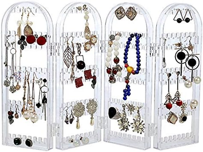 #ad 256Hole Clear Acrylic Earring Holder 4Door Foldable Screen Necklace Display Rack $22.38