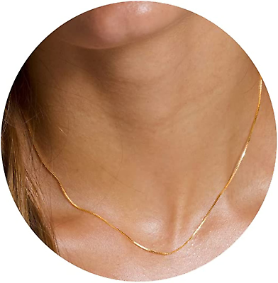 Minimalist Thin Gold Chain 18K Gold Thin Box Chain Necklace Short Small Choker $22.06