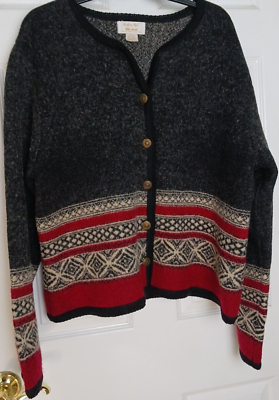 #ad Tally Ho Womens XL Sweater Gray Wool Tribal Print ShoulderPads Button VTG #L 36 $29.98