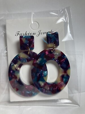 #ad Earrings Geometric Multi Color Pink Blue Post Acrylic Under $5 $4.95
