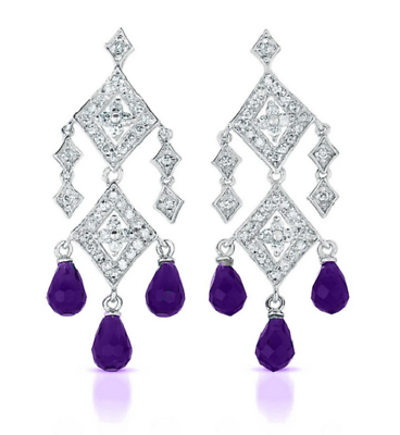 #ad 10CT Pretty Purple Amethyst With Sparkling CZ Dangle Drop Earrings For Women#x27;s $280.00