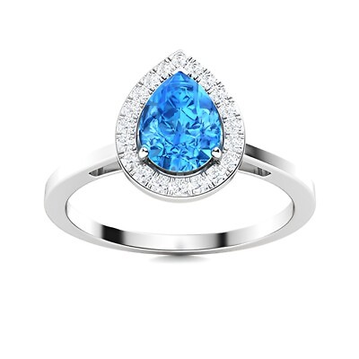 #ad Swiss Blue Topaz Brilliant Cut Pears 7x5mm Holo Accents Ring With Rhodium Plated $37.60