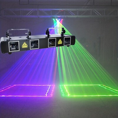 #ad Laser Light 4 Lens 4 Beam RGBY DJ Stage Lighting Disco Show DMX Projector $89.97