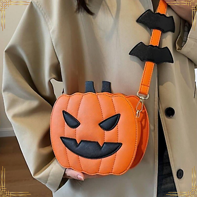 #ad WOMEN BAG Leather Halloween Pumpkin Face Bats Luxury Fashion Sling Crossbody AU $59.95