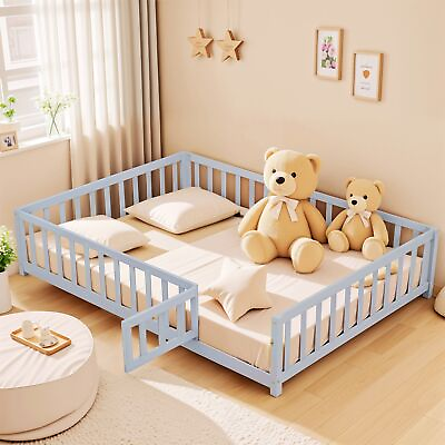 #ad Elegant and Functional Full Size Wood Bed with Fence and Door for Kids $207.77
