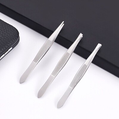#ad NEW 3pcs Stainless Steel Slant Tip Tweezer Precision Eyebrow Hair Remover Tools $4.99