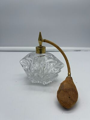 #ad Vintage Clear Perfume Bottle with Atomizer Art Deco $35.00